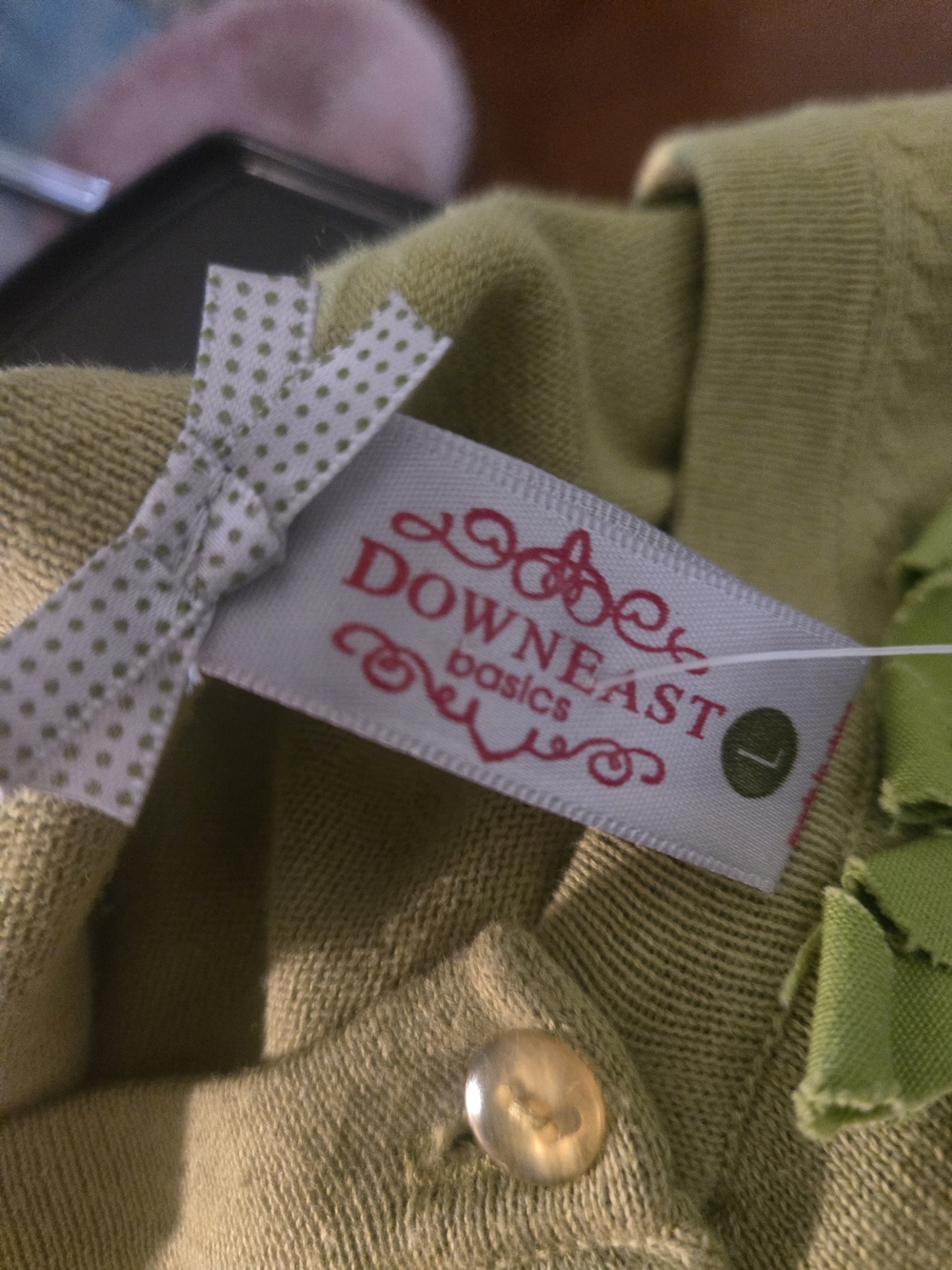 DownEast Lime Green Ruffle-Front Cardigan Size L - Picture 6 of 6